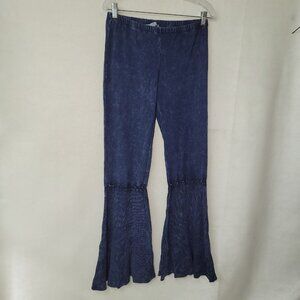 Chatoyant Bell‎ Bottom Pants Womens M Blue Stretch Thermal Boho Mineral Wash USA